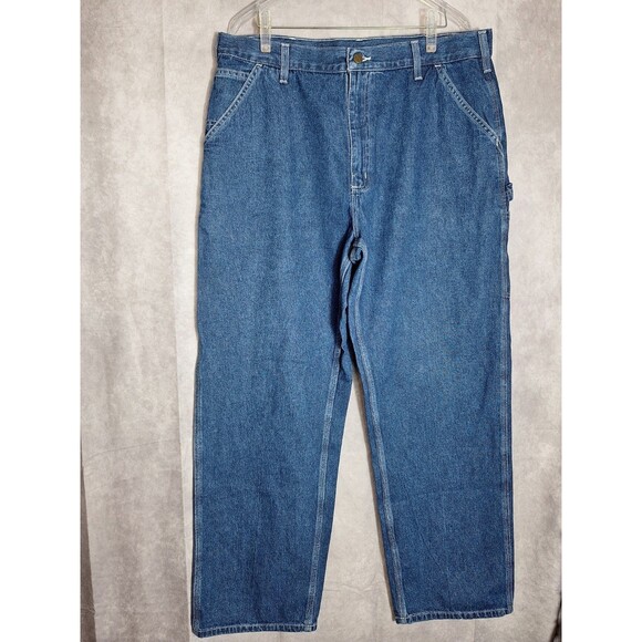 Vtg Carhartt Dungaree Fit Denim Carpenter Jeans Mens 38x32 Baggy Grunge Workwear - Picture 1 of 10
